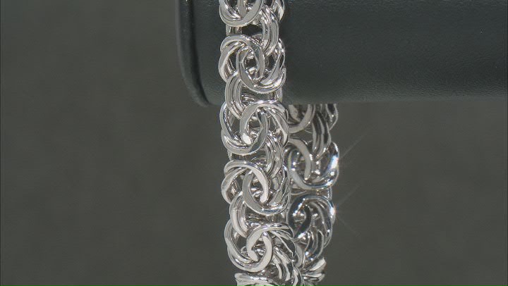 Rhodium Over Sterling Silver Byzantine Chain Bracelet Video Thumbnail