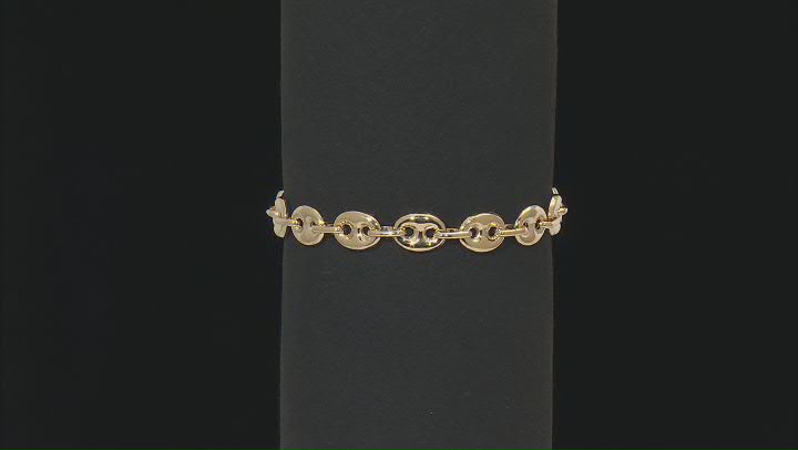 18K Yellow Gold Over Sterling Silver 8.3mm Puffed Mariner Link Bracelet Video Thumbnail