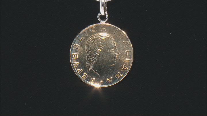 Rhodium Over Sterling Silver Oval Link Necklace with Lira Coin Video Thumbnail