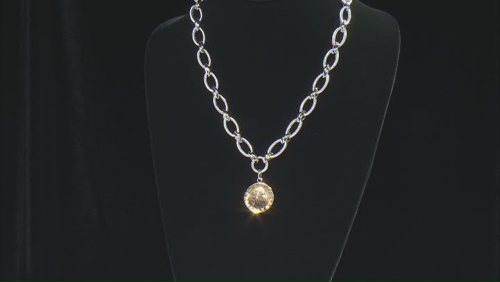 Rhodium Over Sterling Silver Oval Link Necklace with Lira Coin Video Thumbnail
