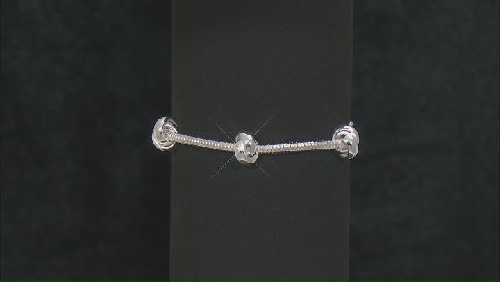 Sterling Silver Diamond-Cut Snake Link & Love Knot Station Bracelet Video Thumbnail