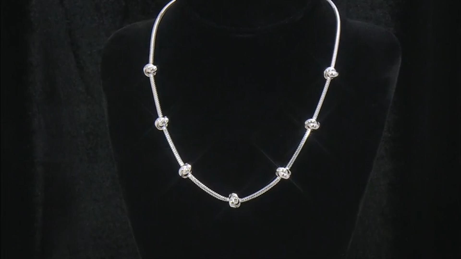 Sterling Silver Diamond-Cut Snake Link & Love Knot Station 18 Inch Necklace Video Thumbnail