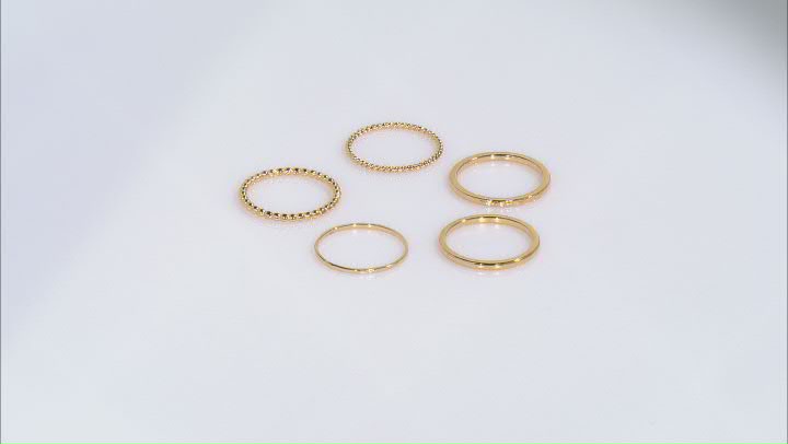 18k Yellow Gold Over Sterling Silver Band Ring Set of 5 Video Thumbnail
