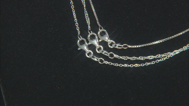 Rhodium Over Sterling Silver Singapore, Box, & Diamond-Cut Cable Set of 3 18 Inch Chains Video Thumbnail