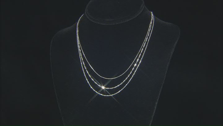 Rhodium Over Sterling Silver Singapore, Box, & Diamond-Cut Cable Set of 3 18 Inch Chains Video Thumbnail
