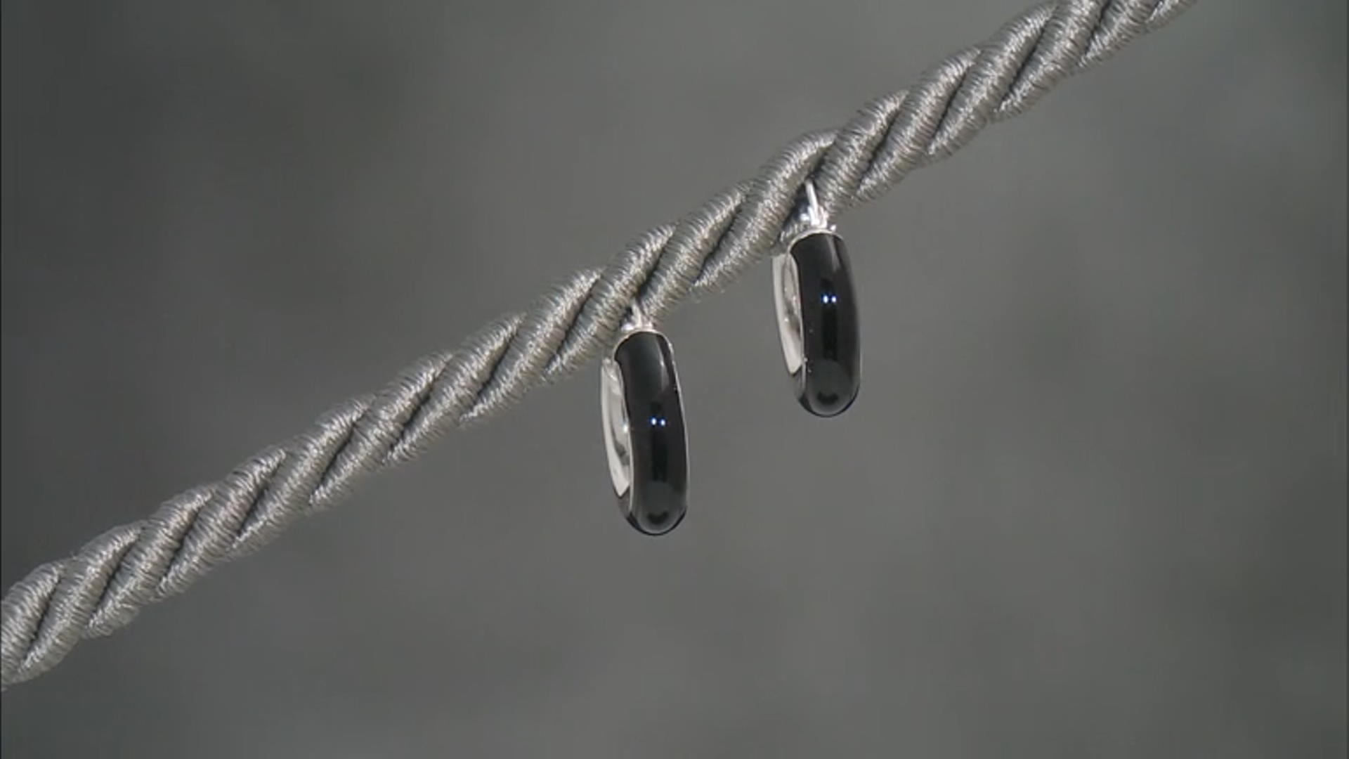 Sterling Silver 4x15mm Black Enamel Hoop Earrings Video Thumbnail