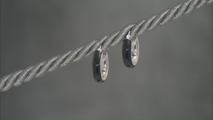 Sterling Silver 4x15mm Black Enamel Hoop Earrings Video Thumbnail