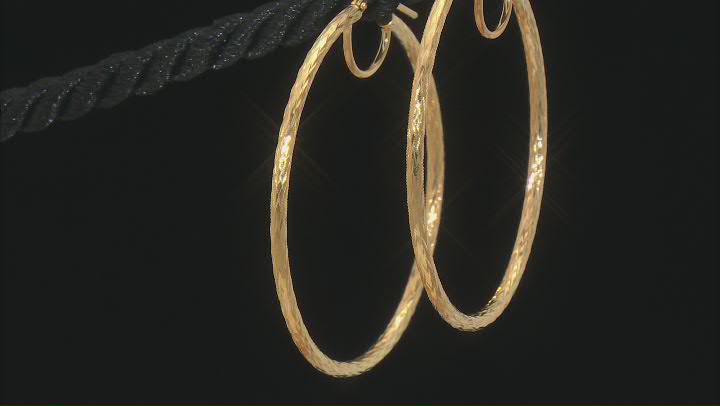 18k Yellow Gold Over Sterling Silver 2mm Twisted Hoop Earrings Video Thumbnail
