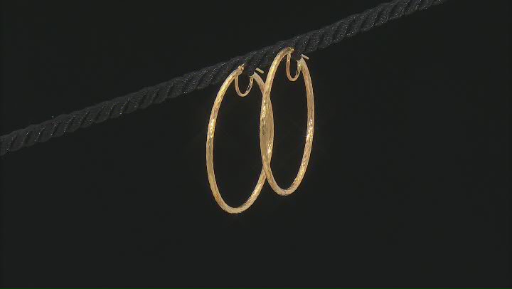 18k Yellow Gold Over Sterling Silver 2mm Twisted Hoop Earrings Video Thumbnail