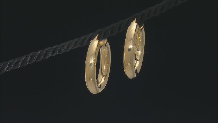 18k Yellow Gold Over Sterling Silver 6mm Hoop Earrings Video Thumbnail