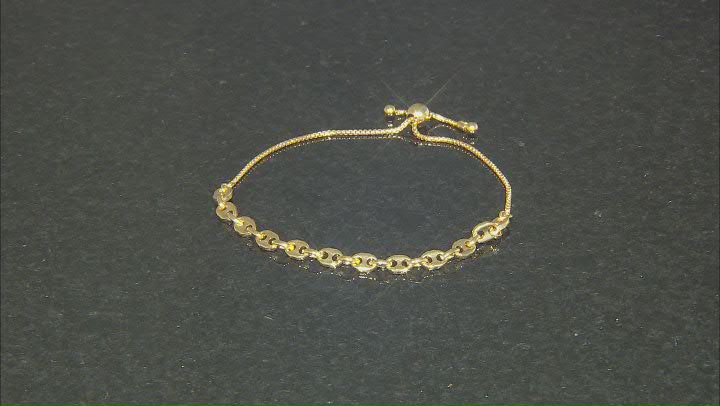 18k Yellow Gold Over Sterling Silver Puff Mariner Link Bolo Bracelet Video Thumbnail