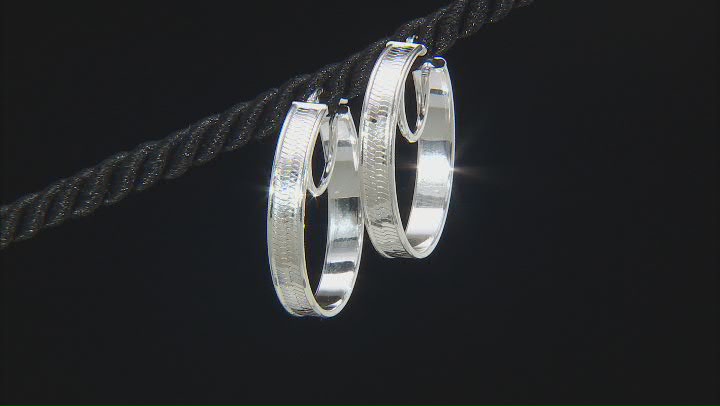 Sterling Silver Herringbone Hoop Earrings Video Thumbnail