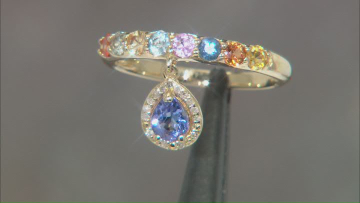 Multicolor Sapphire 10K Yellow Gold Ring .84ctw Video Thumbnail
