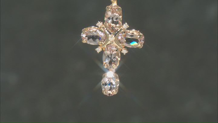 Peach Morganite 10k Yellow Gold Cross Pendant with Chain 1.59ctw Video Thumbnail