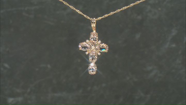 Peach Morganite 10k Yellow Gold Cross Pendant with Chain 1.59ctw Video Thumbnail