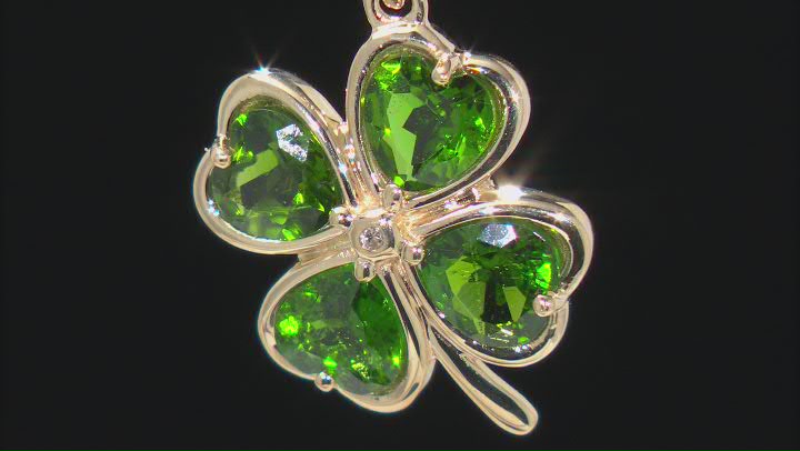 Green Chrome Diopside 10k Yellow Gold Clover Pendant With Chain 1.71ctw Video Thumbnail