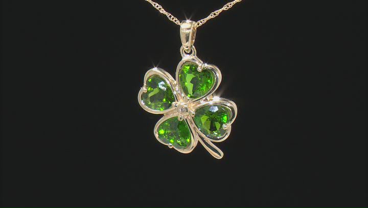 Green Chrome Diopside 10k Yellow Gold Clover Pendant With Chain 1.71ctw Video Thumbnail