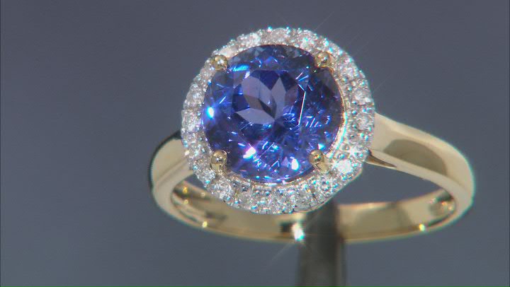 Blue Tanzanite With White Diamond 18k Yellow Gold Ring 2.70ctw Video Thumbnail