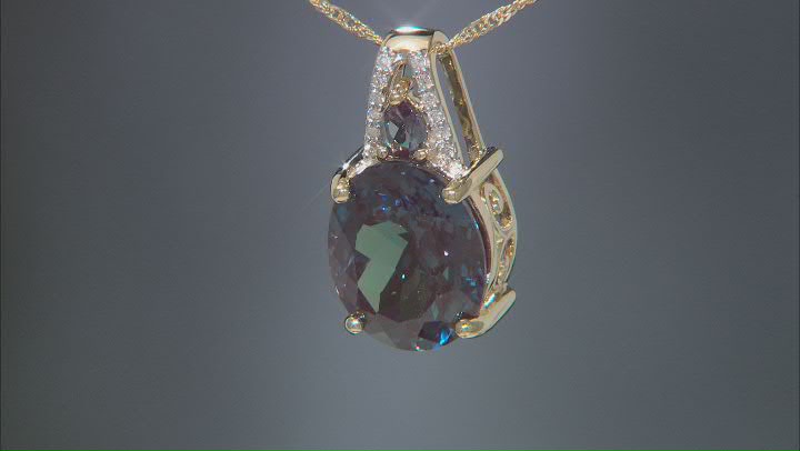 Blue Lab Created Alexandrite 10k Yellow Gold Pendant With Chain 6.19ctw Video Thumbnail