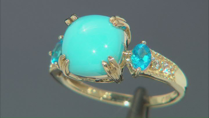 Blue Sleeping Beauty Turquoise 10k Yellow Gold Ring 0.32ctw Video Thumbnail