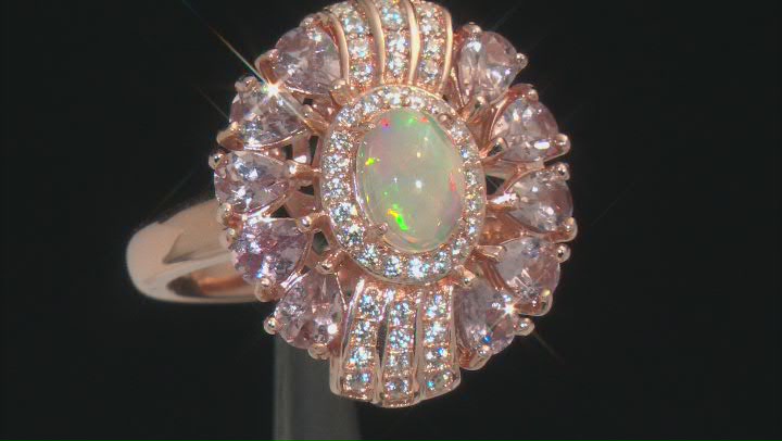 Multi Color Ethiopian Opal 18k Rose Gold Over Sterling Silver Ring 2.11ctw