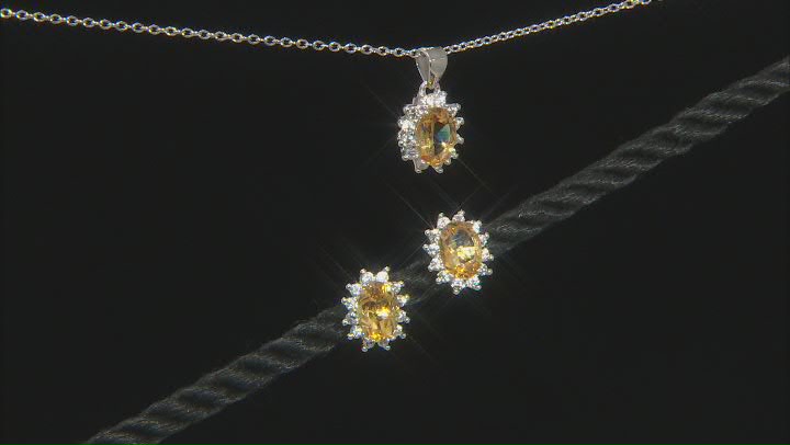 Yellow Citrine Rhodium Over Silver Earrings And Pendant Chain Set 2.78ctw Video Thumbnail
