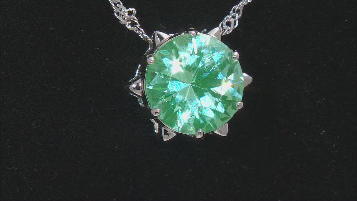 Green Lab Created Spinel Rhodium Over Silver Solitaire Pendant With Chain 3.27ct Video Thumbnail