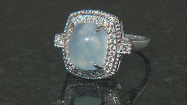Blue Aquamarine Rhodium Over Silver Ring 0.40ctw Video Thumbnail