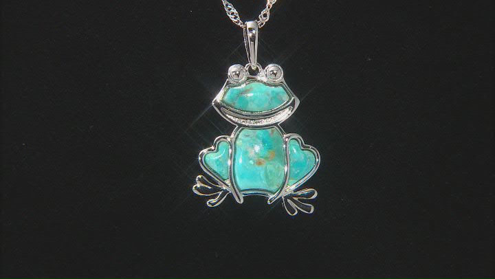Blue Turquoise Rhodium Over Sterling Silver Frog Pendant With Chain Video Thumbnail