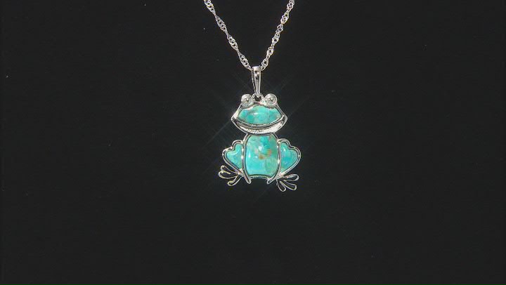 Blue Turquoise Rhodium Over Sterling Silver Frog Pendant With Chain Video Thumbnail