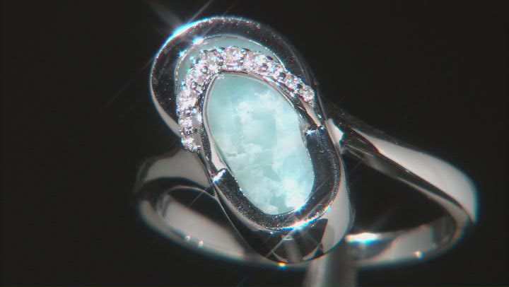 Blue Larimar Rhodium Over Sterling Silver Flip-Flop Ring .07ctw Video Thumbnail