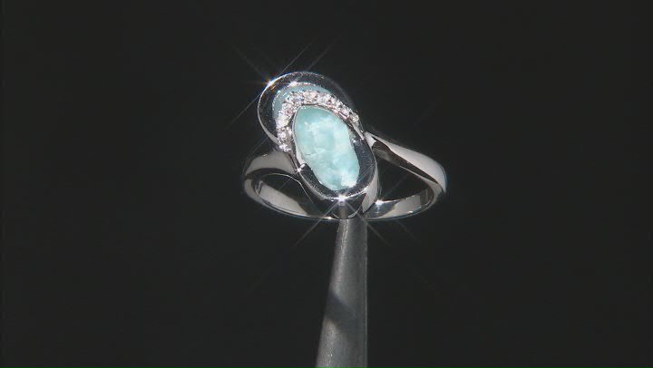 Blue Larimar Rhodium Over Sterling Silver Flip-Flop Ring .07ctw Video Thumbnail