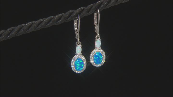 Blue Lab Created Opal Rhodium Over Sterling Silver Earrings 0.43ctw Video Thumbnail
