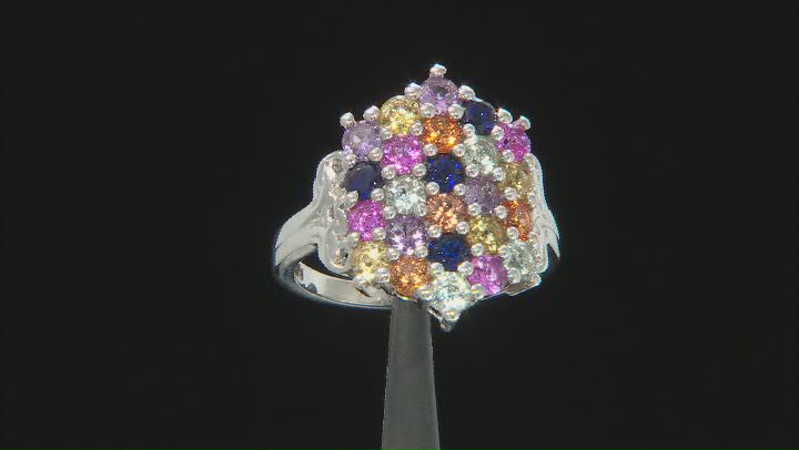 Multi-Color Lab Created Sapphire Rhodium Over Sterling Silver Ring 2.86ctw Video Thumbnail