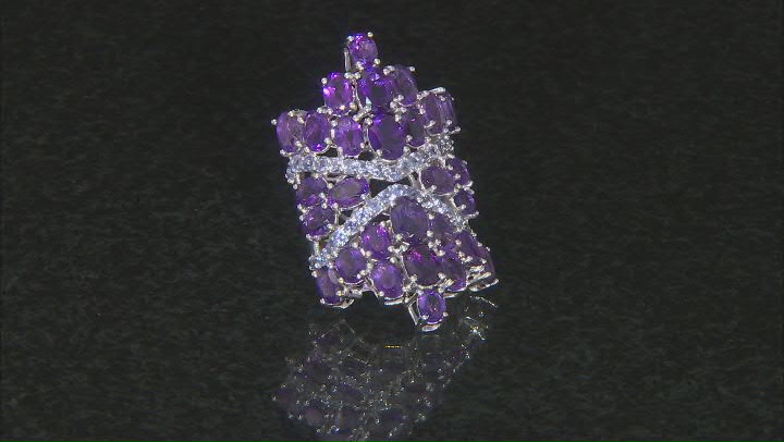 Purple Amethyst Rhodium Over Sterling Silver Ring 12.01ctw Video Thumbnail