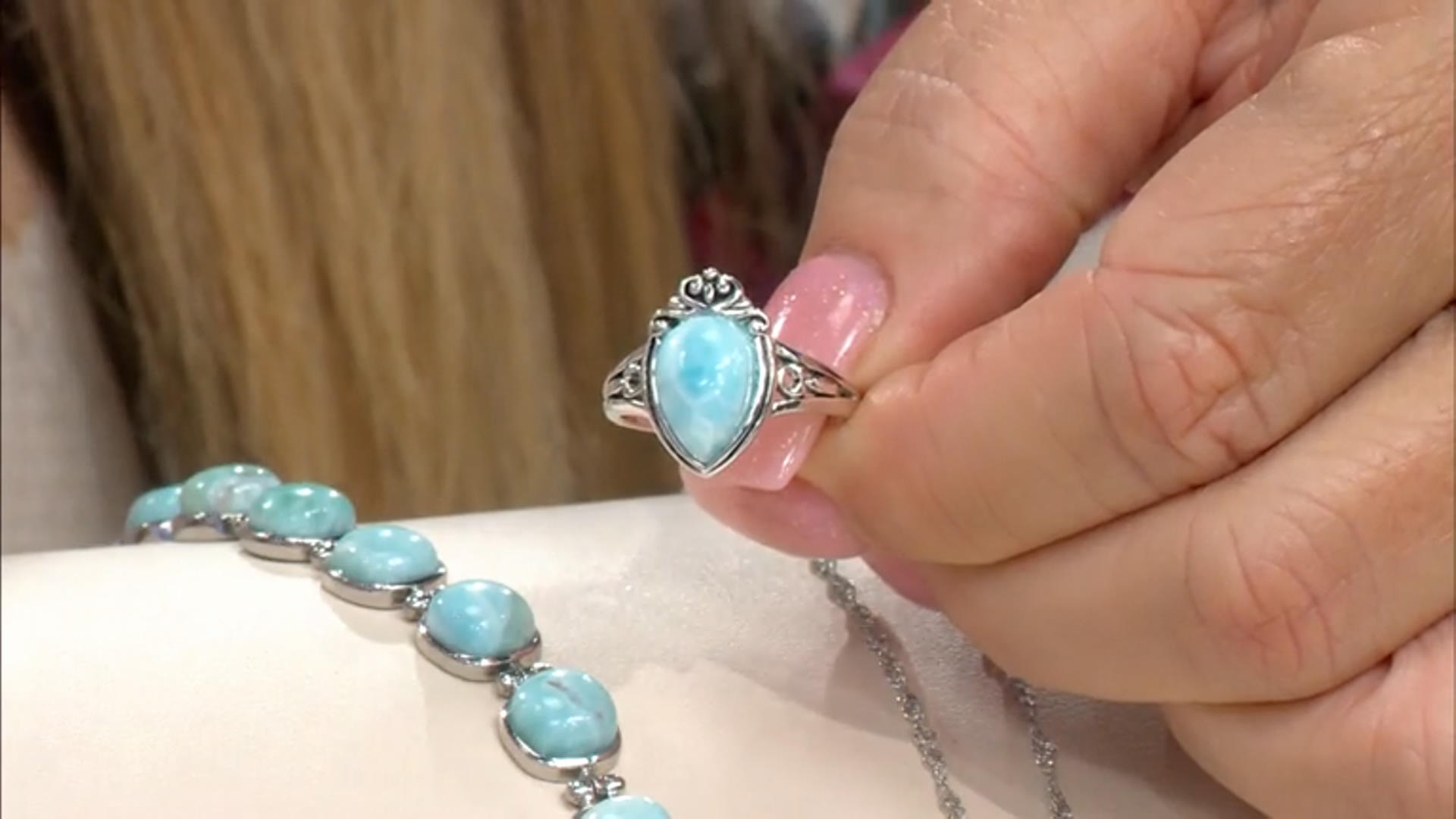 Blue Larimar Solitaire Rhodium Over Sterling Silver Ring Video Thumbnail
