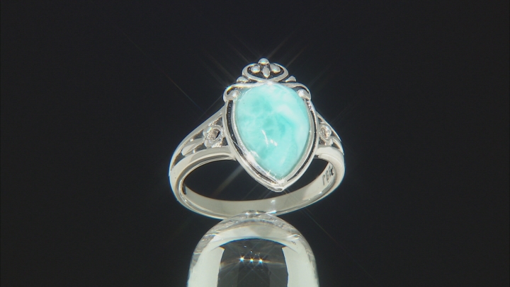 Blue Larimar Solitaire Rhodium Over Sterling Silver Ring Video Thumbnail