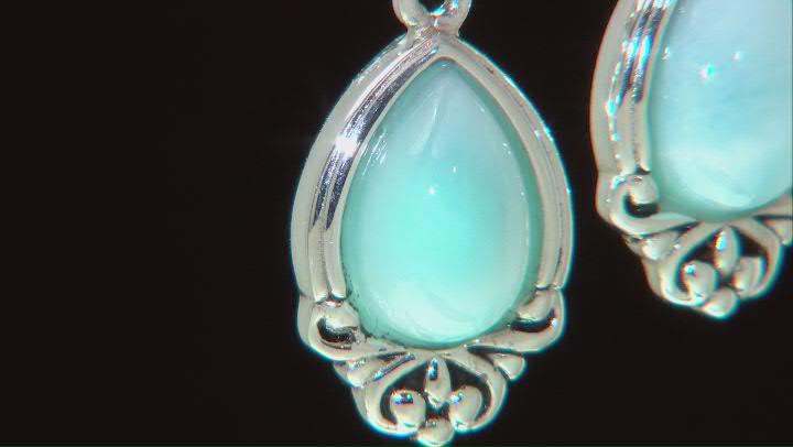 Blue Cabochon Larimar Rhodium Over Sterling Silver Solitaire Dangle Earrings Video Thumbnail