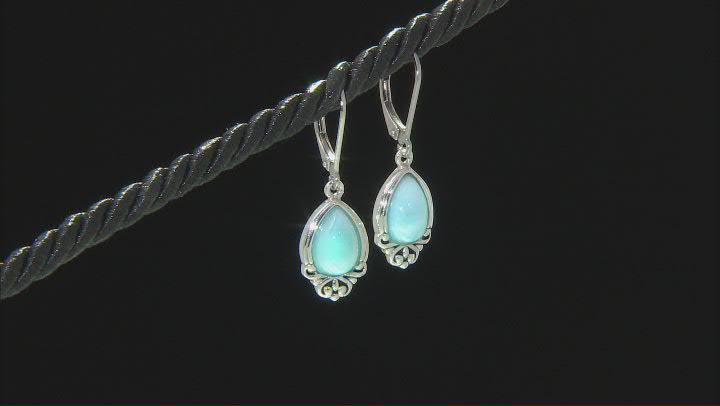 Blue Cabochon Larimar Rhodium Over Sterling Silver Solitaire Dangle Earrings Video Thumbnail