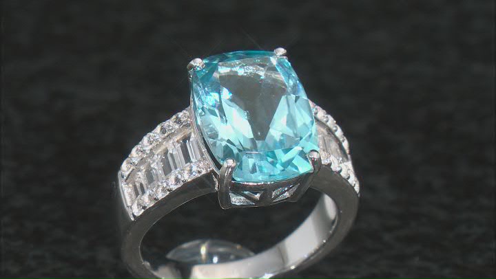 Blue Topaz Rhodium Over Sterling Silver Ring. 6.67ctw Video Thumbnail