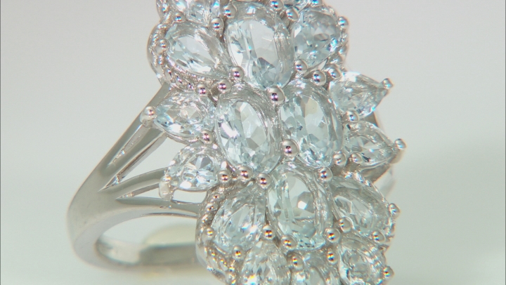 Blue Aquamarine Rhodium Over Sterling Silver Ring 3.25ctw Video Thumbnail