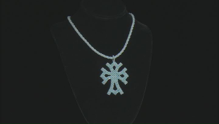 Blue Aquamarine Rhodium Over Sterling Silver Necklace With Cross Enhancer Pendant Video Thumbnail