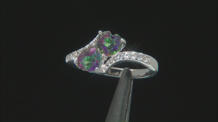 Green Topaz Rhodium Over Sterling Silver Bypass Ring 1.76ctw Video Thumbnail