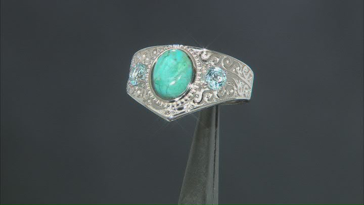 Blue Turquoise Rhodium Over Sterling silver Ring 0.54ctw Video Thumbnail