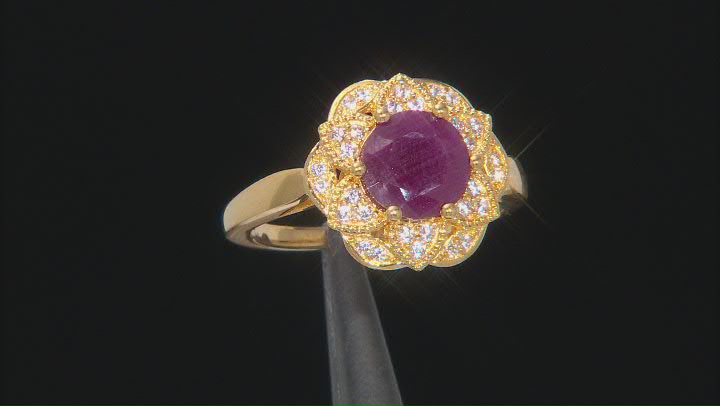 Red Ruby 18k Yellow Gold Over Sterling Silver Ring 2.52ctw Video Thumbnail