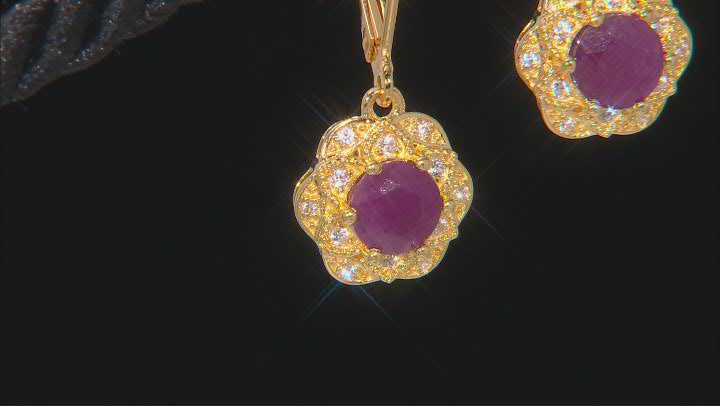 Indian Ruby With White Zircon 18k Yellow Gold Over Sterling Silver Earrings 2.21ctw