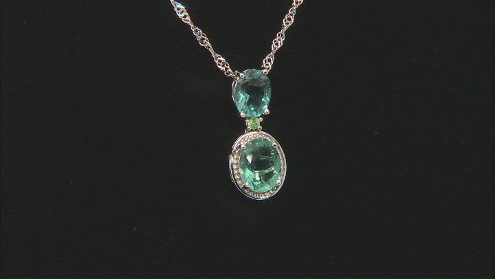 Teal Fluorite Rhodium Over Sterling Silver Pendant With Chain 3.57ctw Video Thumbnail