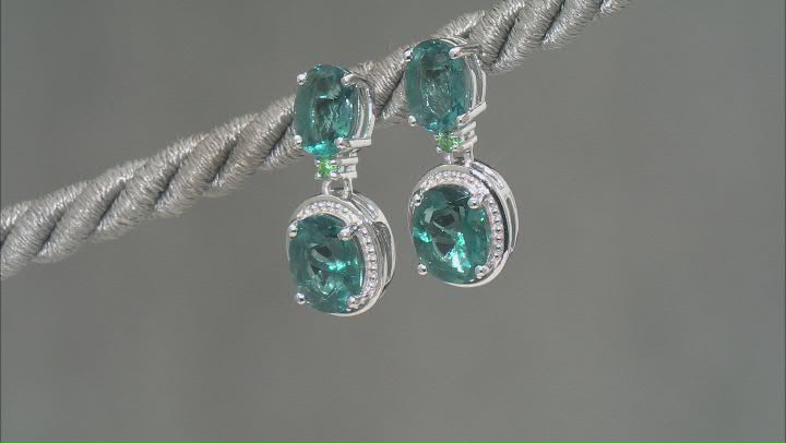 Teal Fluorite Rhodium Over Sterling Silver Earrings 7.25ctw Video Thumbnail