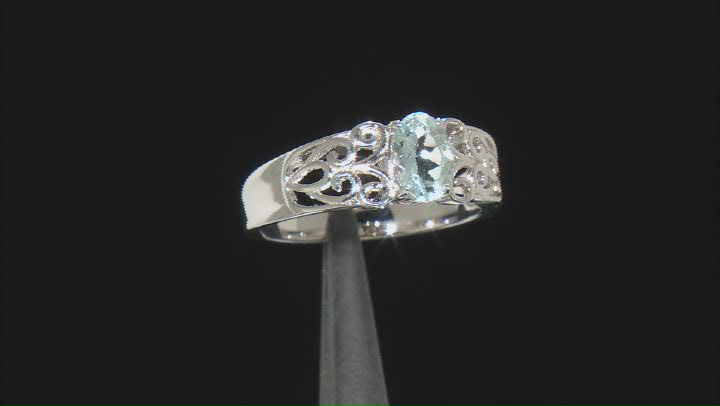 Blue Aquamarine Rhodium Over Sterling Silver Ring. 0.60ctw Video Thumbnail