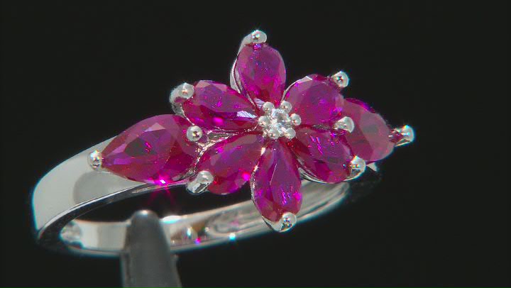 Red Lab Created Ruby Rhodium Over Sterling Silver Ring. 1.80ctw Video Thumbnail